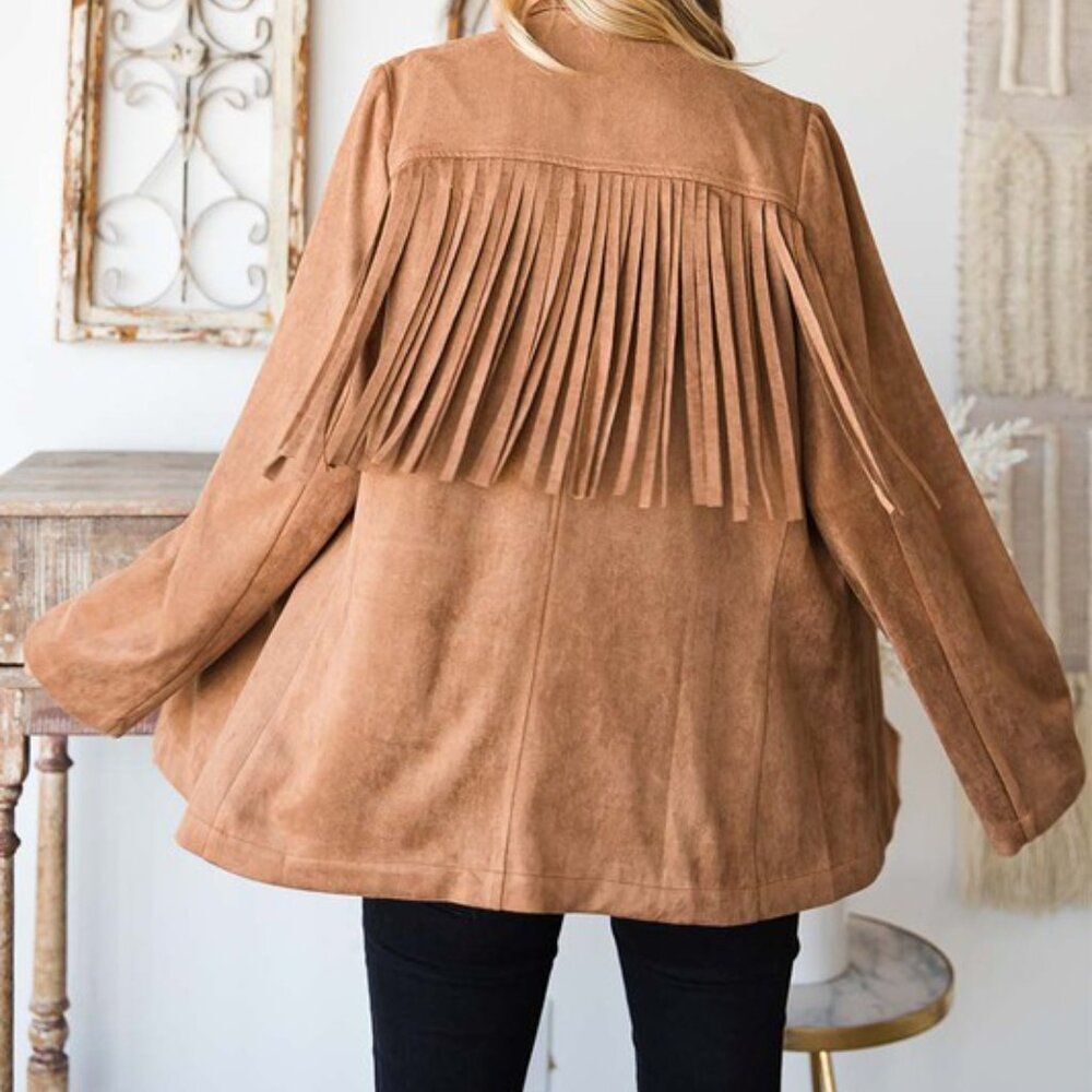 Cotton Bleu- Plus Casual Fringed Boho-Western Jacket; Soft, Fun, Comfy; 1X- NWT - Picture 3 of 6